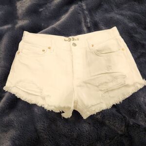 White button fly Free People jean shorts size 27!